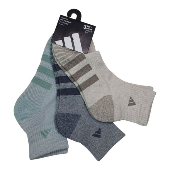 Adidas Mens 3 Pack Quarter Socks ClimaCool Cushioned Arch Compression Shoe 6-12 - Picture 1 of 9